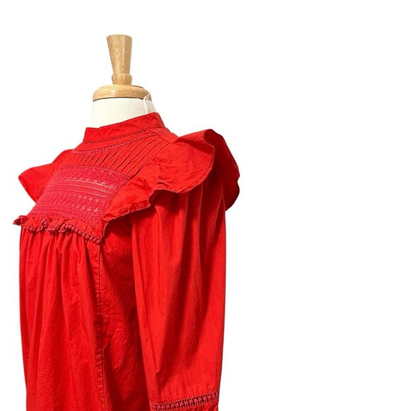 J. Crew Embroidered Crochet Ruffle Romantic High Neck Blouse Top Red size Small - Picture 5 of 12